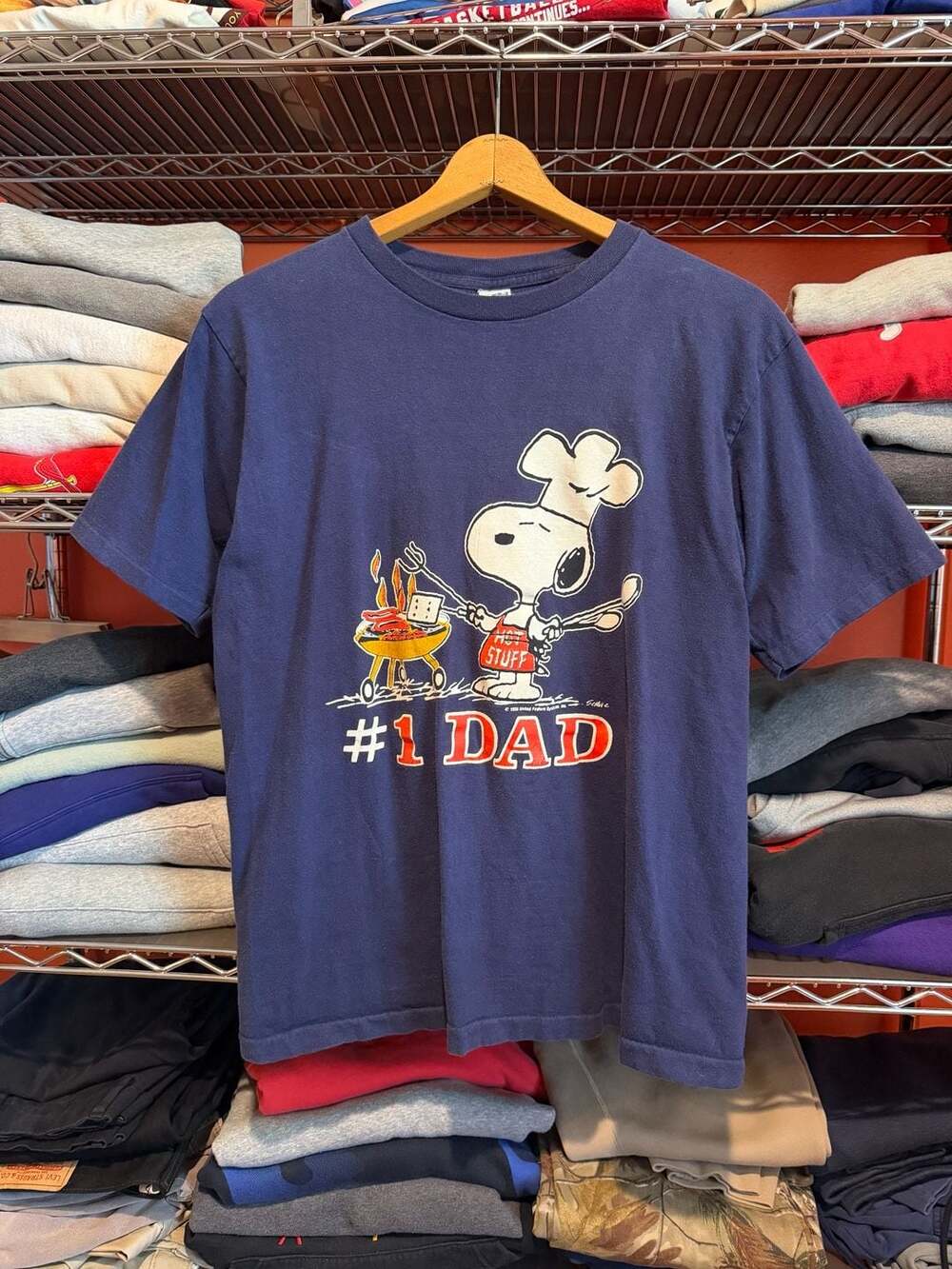 Artex Snoopy #1 Dad Large Men Blue Vintage 1953 Peanuts T-Shirt Single Stitch